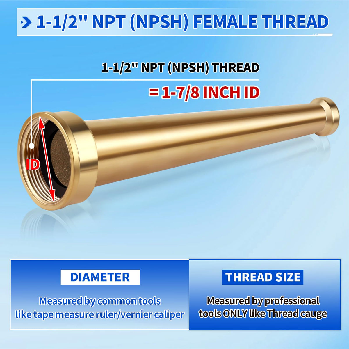 Brass Fire Hose Nozzle, 1.5'' NPT(NPSH) Straight Stream Fire Hydrant Nozzle
