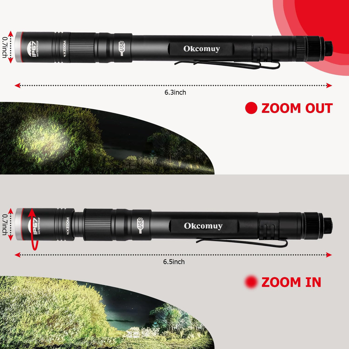 LinkMejor wiederaufladbarer LED Taschenlampe Stift Taschenlampe, IP67 wasserdicht EDC