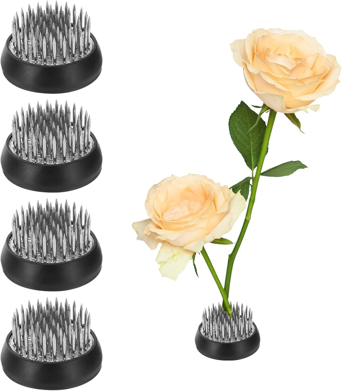 LinkMejor 4pcs Flower Frog, Round Stainless Floral Frogs, Flower Arranger Fixed Tool Pin Frog for Flower Arrangement Vase, Fixation and Decoration (Silver, 1.4inch)