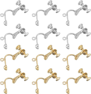 Clip-on Earring Converter, 12Pcs - Copper Plating Clip-on Earring Findings, Earring Clips for Non-Pierced Ears with Easy Open Loop (Silver & Gold)