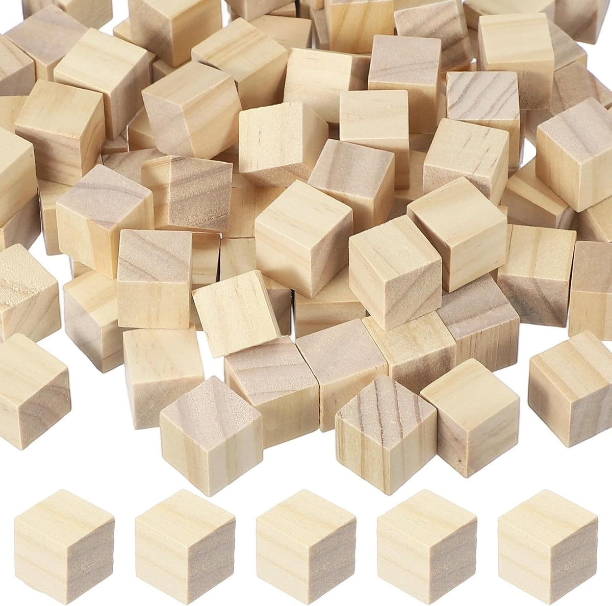 100Pcs Unfinished Wooden Cubes, 20mm / 0.79in Wood Square Blocks, Plain Wooden Blocks for Paint DIY Crafts Puzzle Making Art Projects Party Decoration, Wood Color