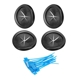 4Pcs 2-7/16"(62mm) ID, 2-3/4" (70mm) Drill Hole, Double Sided Grommets Round Firewall Hole Plug with Marker Cable Ties for Home Office Cable Wire Protection, Black