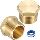 2Pcs Brass Hex Head Plug Compression Cap Fitting Stop Valve Cap, 1/2" NPT Hex Thread Pipe Fitting Flare Cap Tubing Ends Sealing Cap with PTFE Tape for Air Conditioner, Water, Gold