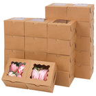LinkMejor 24pcs Small Cookie Boxes with Window, 4x4x2.5In Brown Bakery Boxes