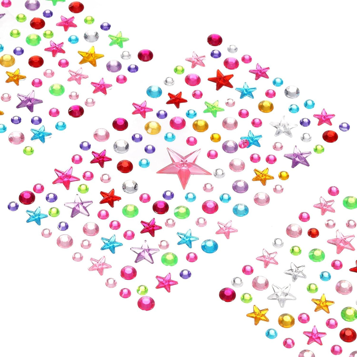 595 Pcs Gems Stickers for Crafts, 5 Sheet Self-Adhesive Gems Bling Star Circular Rhinestone Stickers, Crystal Crafts Jewelry Stickers for Party Table Decorations, Multicolor