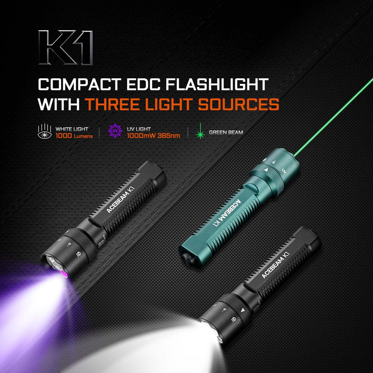 LinkMejor K1 EDC AA Flashlight med grön laserpunktare, UV och vit LED