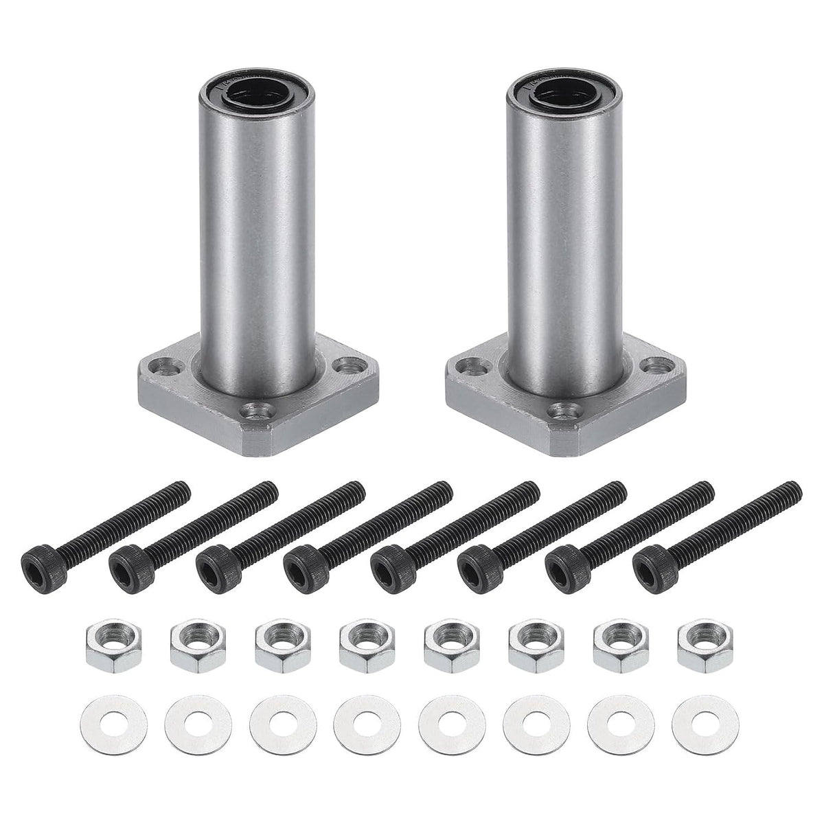 LMK8LUU Linear Ball Bearings 8mm Bore 15mm OD 45mm Length Round Flange Nickel Plated with Screws for CNC Machine 3D Printer 2pcs