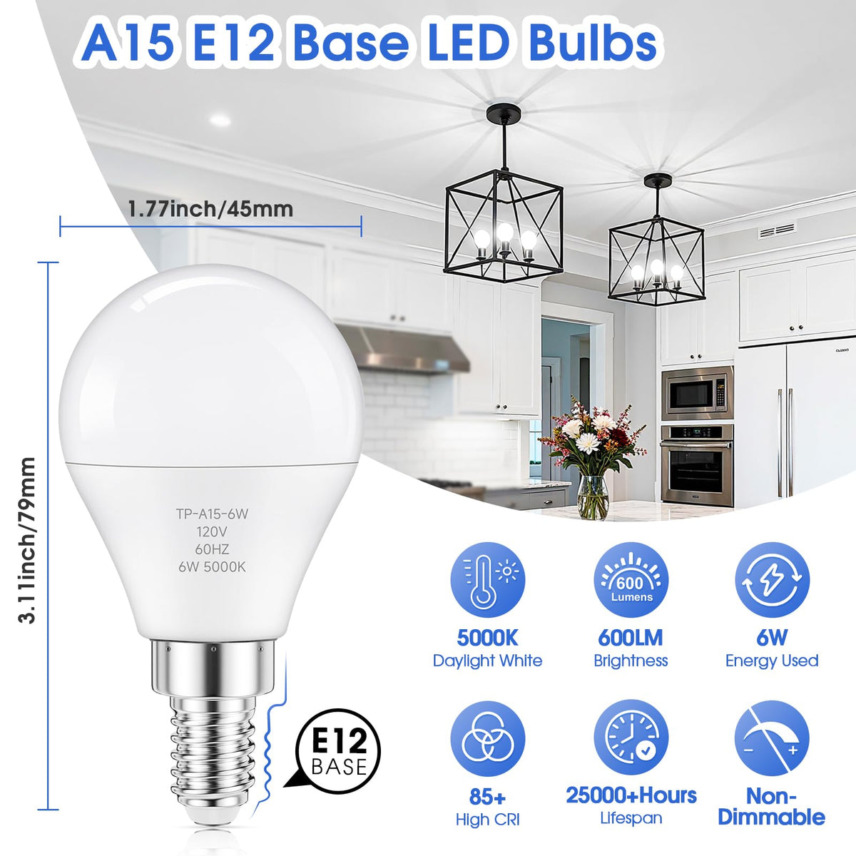 LinkMejor E12 LED-valot 60W vastaava 600LM päivänvalon valkoinen 5000K 12-kpl