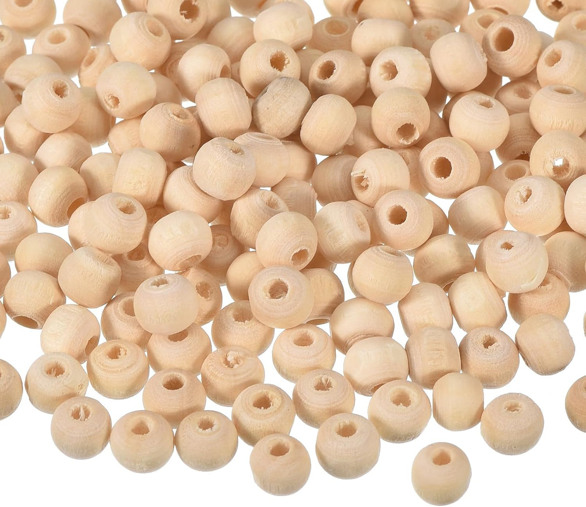 300Pcs 6mm Natural Wood Spacer Beads, 2mm Large Hole Unfinished Round Wooden Beads for DIY Crafting, Jewelry Making Bracelets