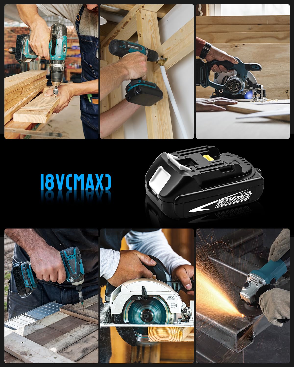 LinkMejor BL1860B 3000mAh Pengganti untuk Baterai Makita 18V (Multi-2PC)