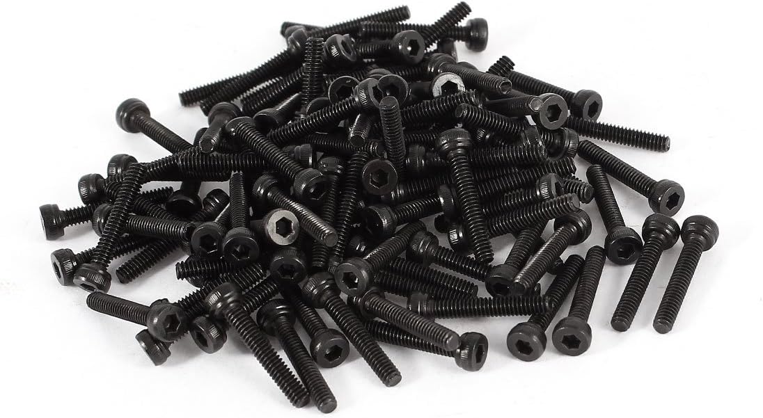 100 Pcs 12.9 Steel Alloy Countersunk Hex Socket Knurled Pan Head Bolt Screw M2.5x12mm Black