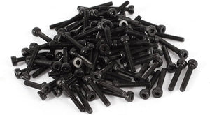 100 Pcs 12.9 Steel Alloy Countersunk Hex Socket Knurled Pan Head Bolt Screw M2.5x12mm Black