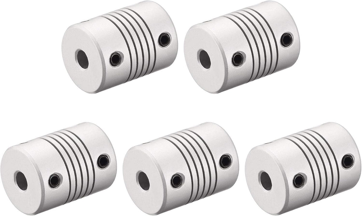 5mm to 6mm Aluminum Alloy Shaft Coupling Flexible Coupler Motor Connector Joint L25xD19 Silver,5pcs