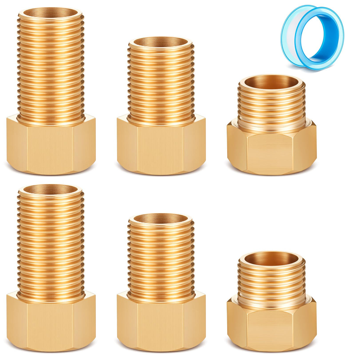 Set di adattatori per estensione di tubi di ottone da 1/2", 30/40/50mm, 6 pezzi