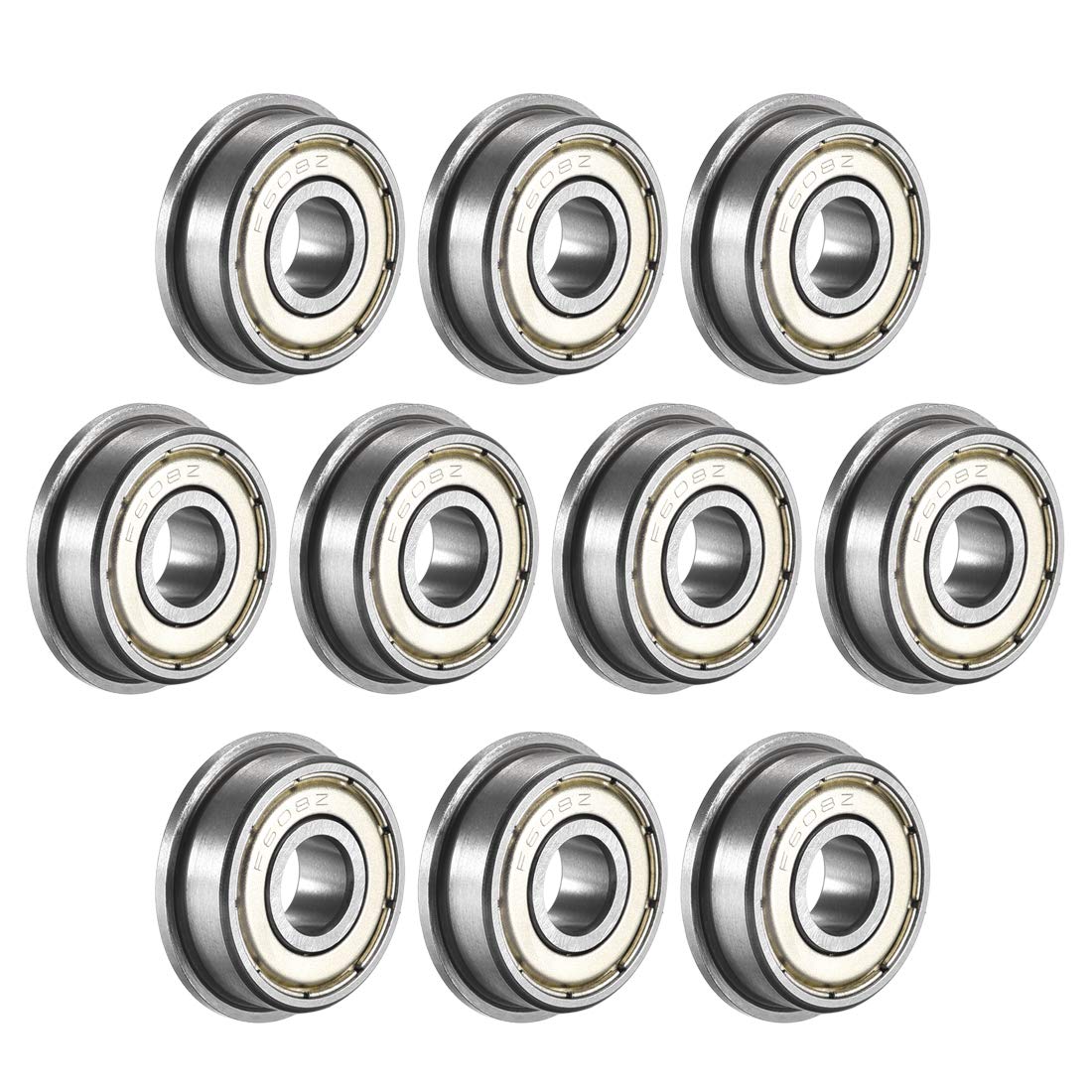 F608ZZ Flanged Ball Bearing 8x22x7mm Double Metal Shielded (GCr15) Chrome Steel Flange Rip Bearings 10pcs