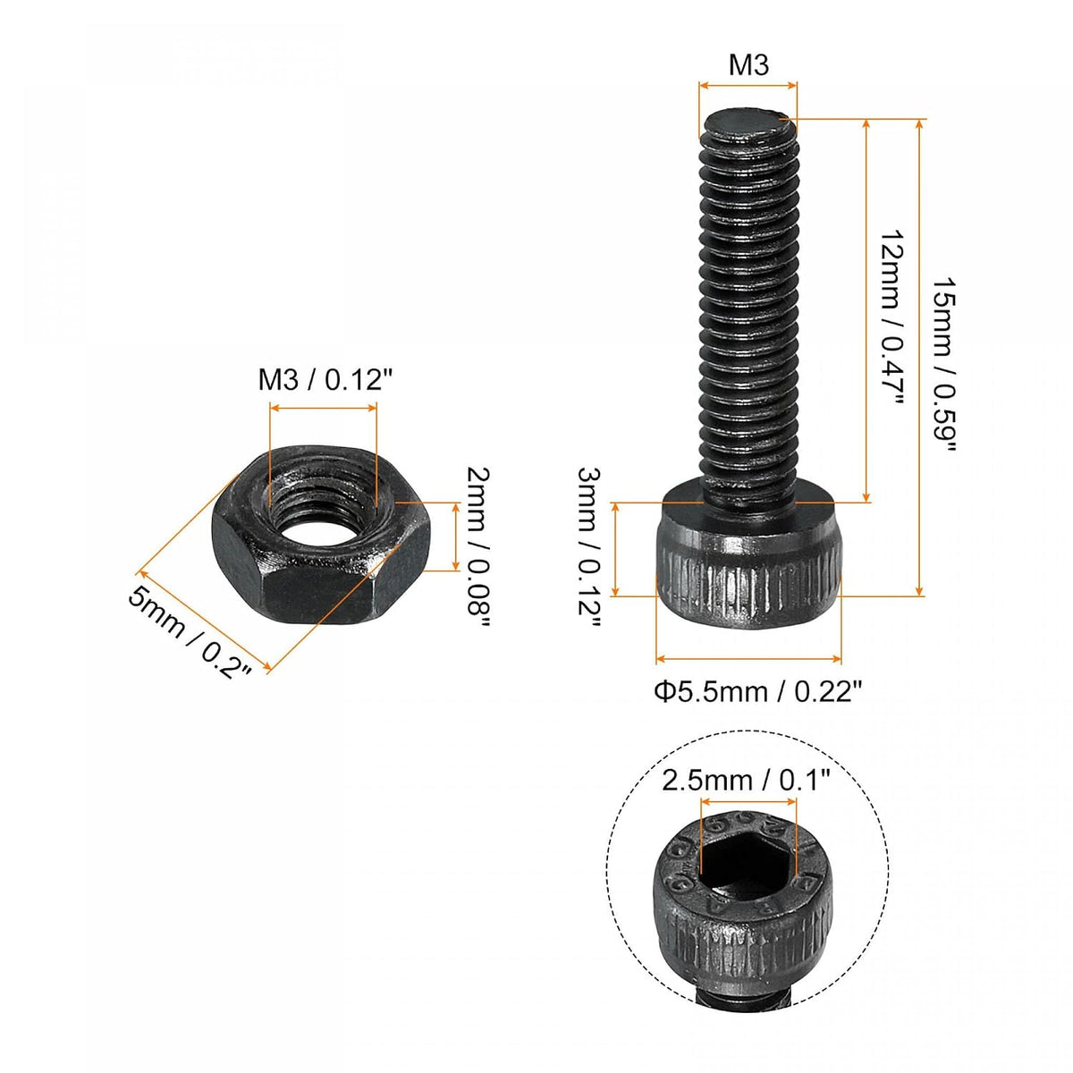 M3x12mm Hex Socket Head Screw Bolts Nytta Set, Totalt 200st