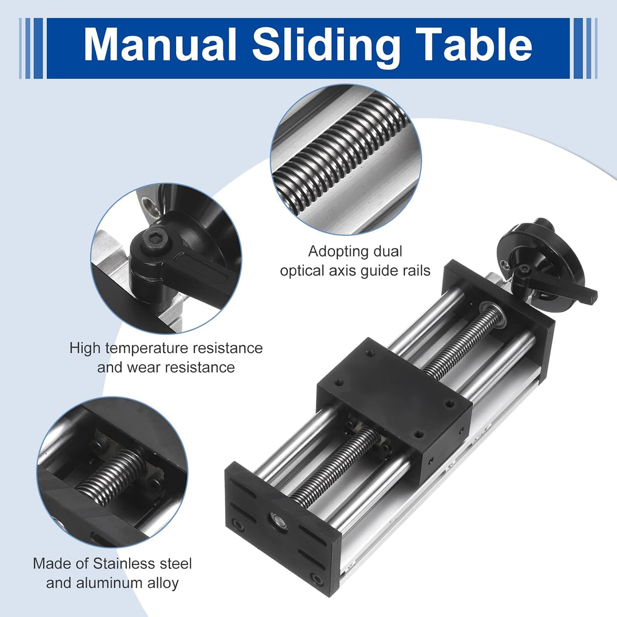 150mm Comprimento de Travessia Efetivo de Mesa Deslizante Manual, Trilho de Deslize de Eixo Óptico Duplo, Fio Acme TR12X6, Diâmetro 12mm, Passo 4mm, 1 Início, Movido 4mm/Ciclo, para Máquina CNC