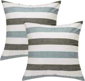 Kasut Kepoang Kain Dekor Stripes Kepoang untuk Kamar Tidur Ruang Tamu Sofa Kursi Mobil 18 x 18 inci, Abu-Abu dan Biru, Paket 2