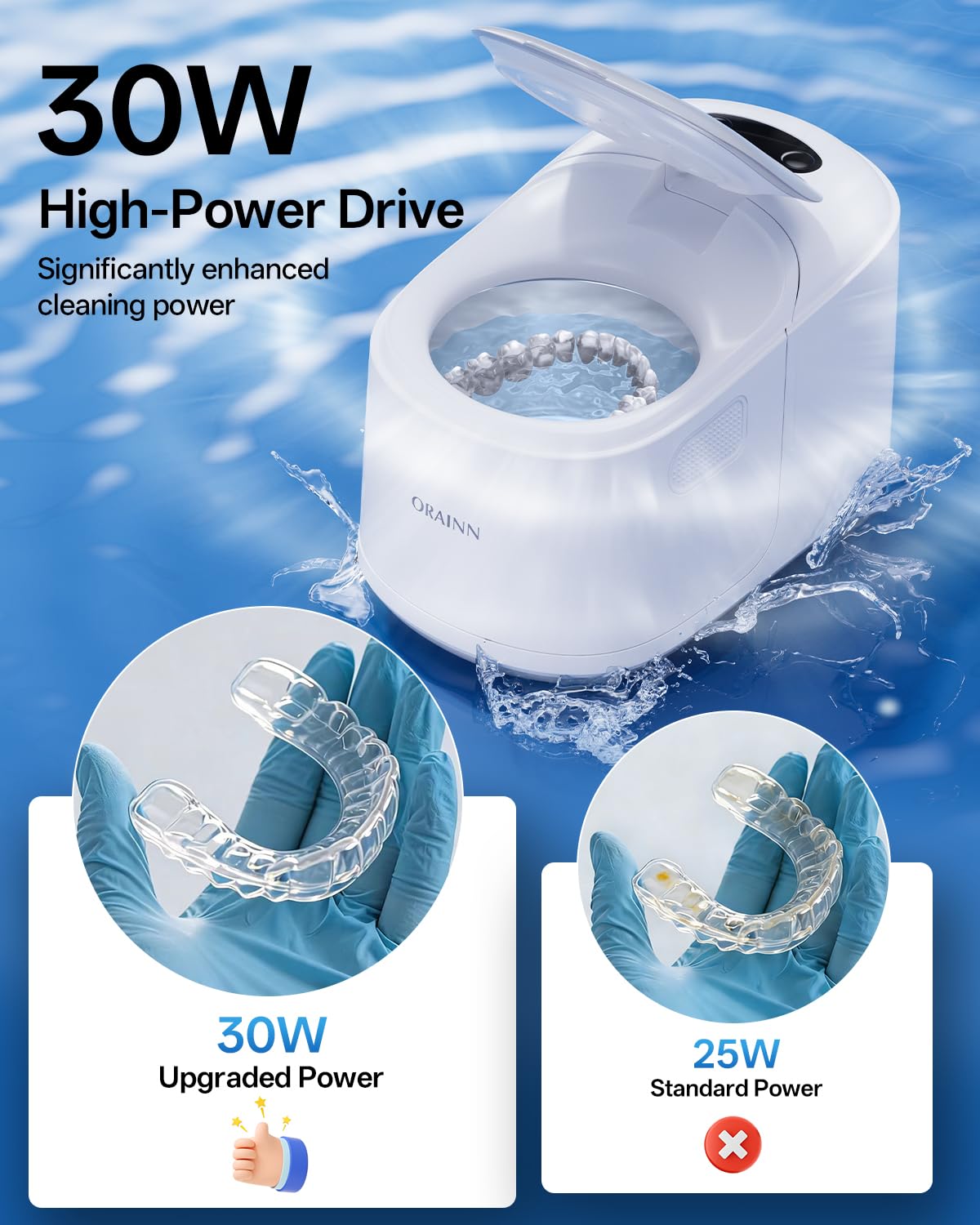 30W Ultrasonic Retainer Cleaner Machine,IPX7 Waterproof Dental Cleaning Pod,45kHz Denture Dome With UV Light,3 Modes, Digital Timer for Night Guard, Mouth Guard, Braces with 230ml Tank