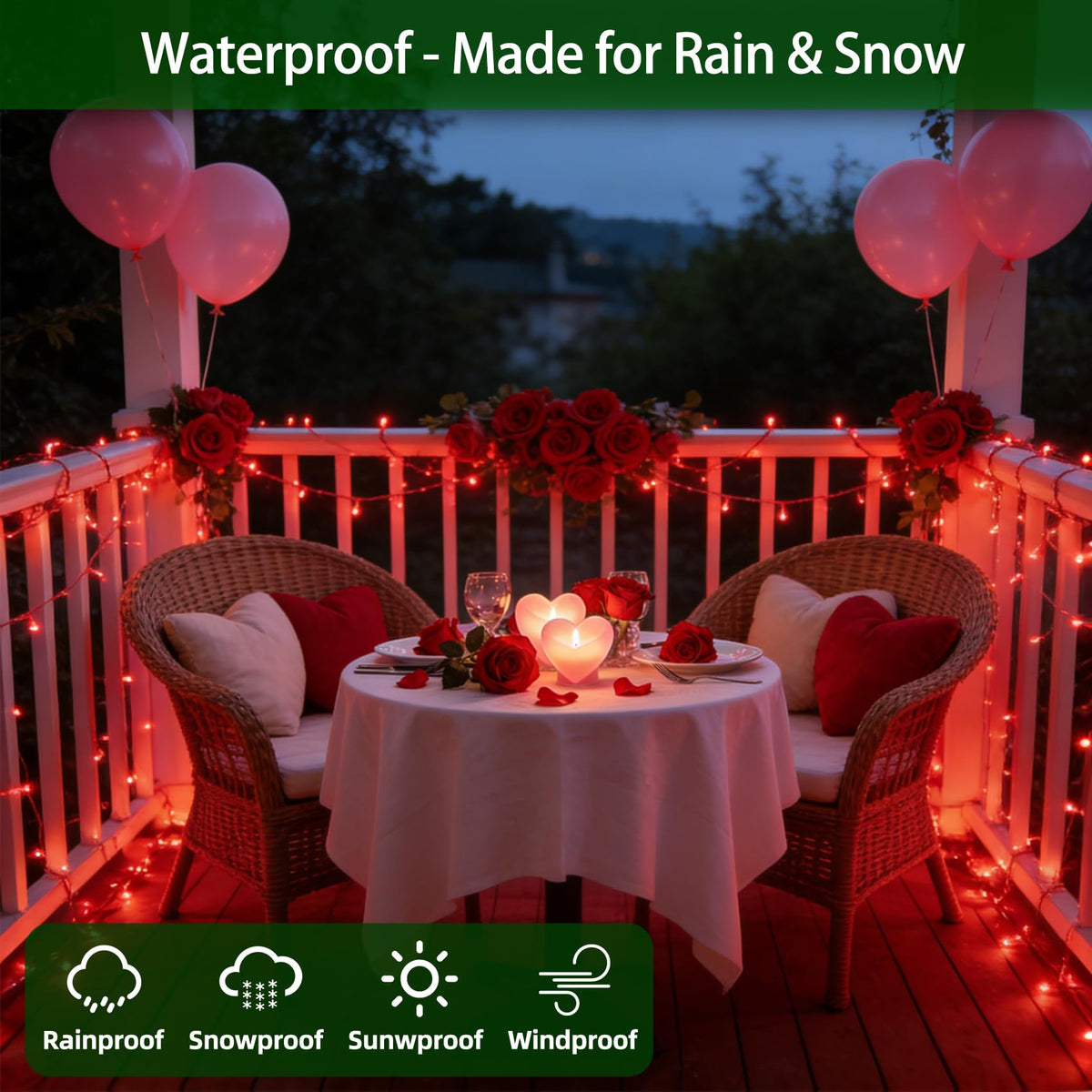 LinkMejor 750 LED 240FT Valentine's Day String Lights, 12 Modes, Red