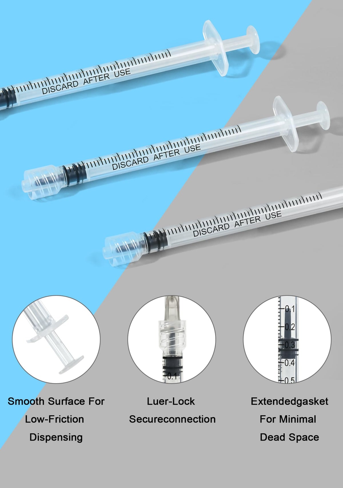100 Pack 1ml 27G 0.5-Inch Luer Lock Seringue de Laboratoire Scientifique