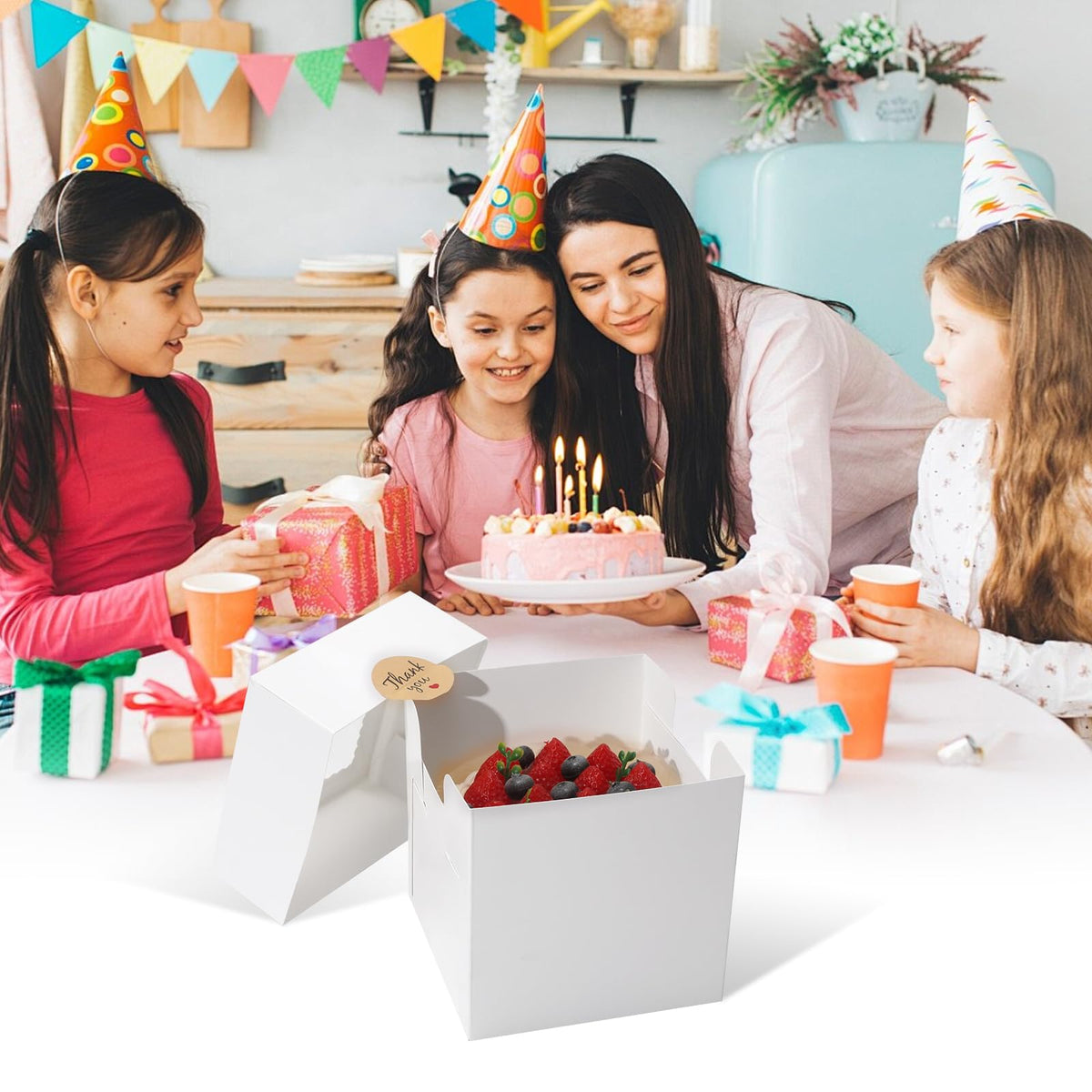 LinkMejor 5Pcs 6x6x6 In Mini Cake Boxes, Firkantede Bagerkasser med Vindue