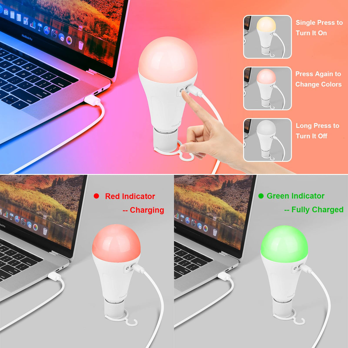 LinkMejor 4 szt. lampy LED z ładowaniem bezprzewodowym A21 z pilota