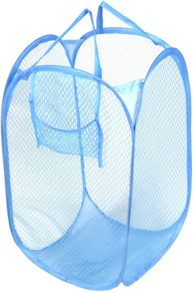 Mesh Design Foldable Laundry Clothes Basket Blue