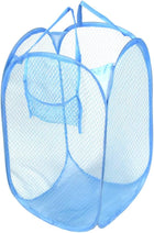 Mesh Design Foldable Laundry Clothes Basket Blue