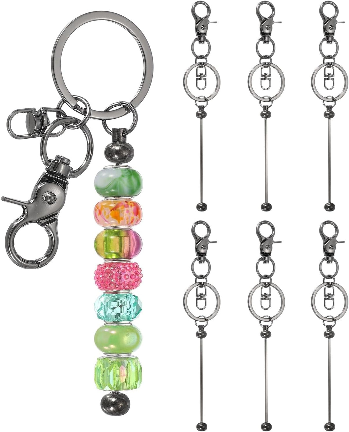 6Pcs Beadable Keychain, Keychain Making Supplies, Blank Bead Metal Chain Bars for DIY Crafts Jewelry Making Gift