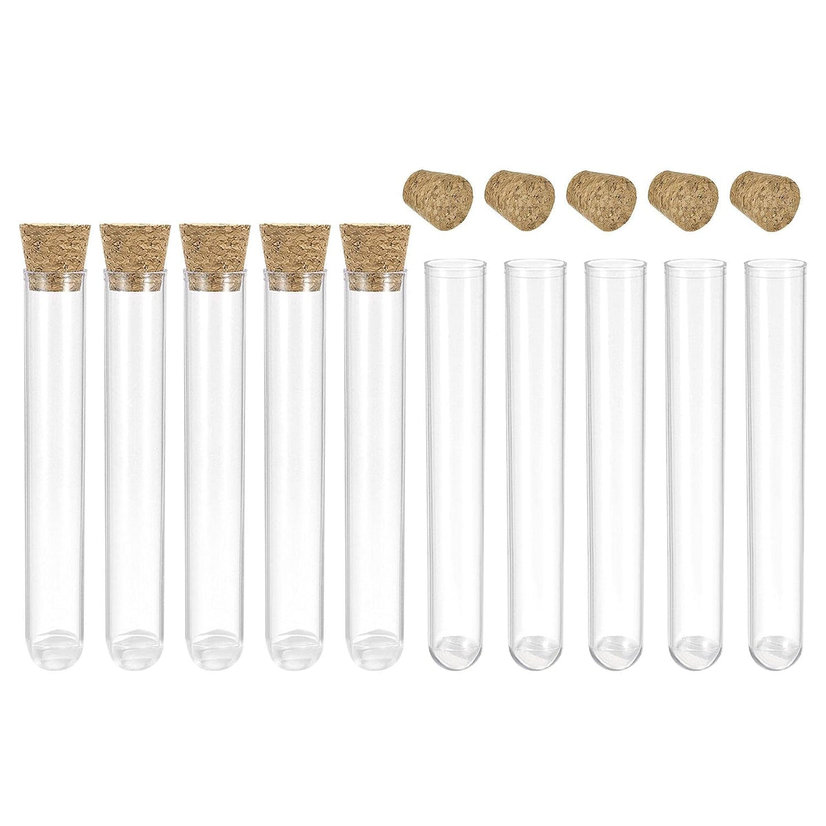 50Pcs PS Plastic Test Tubes with Cork Stoppers, Round Base, 12x60mm, Storage Container for Scientific Experiments Sample Display Decorations