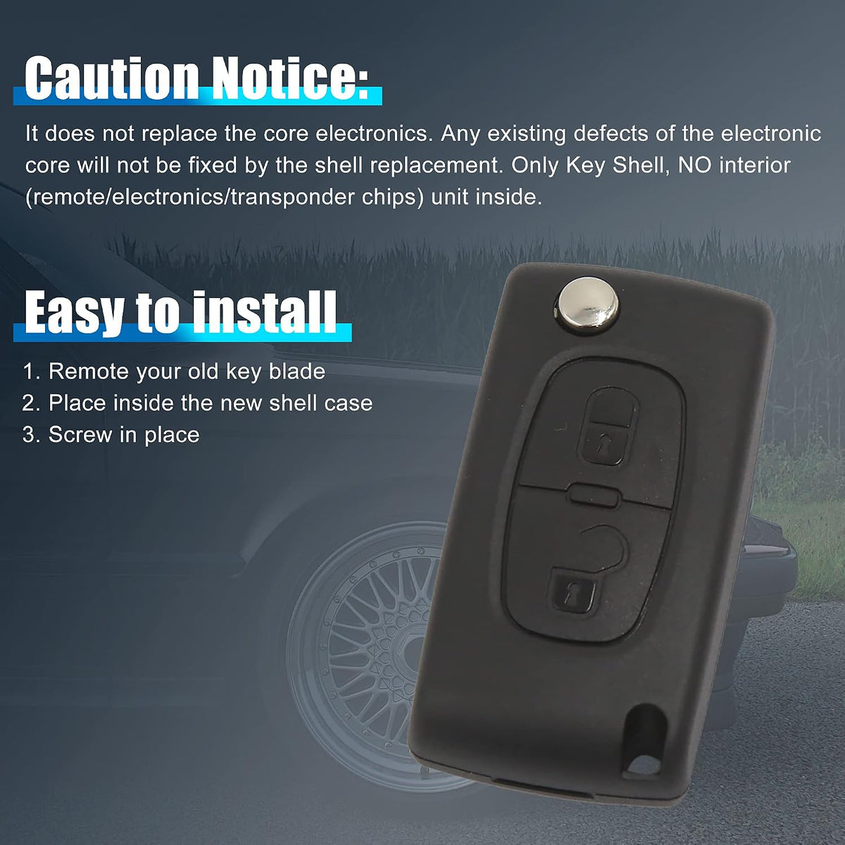 Car Replacement Remote Key Fob Shell Case for Citreon C2 C3 2 Key Button ดำ