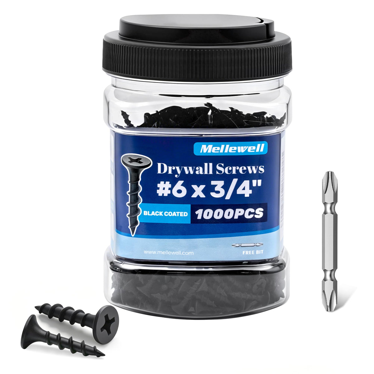 #6 x 3/4" Coarse Thread Sharp Point Drywall Screw, #2 Bugle Head Screw for Drywall Sheetrock, 1000 Pack