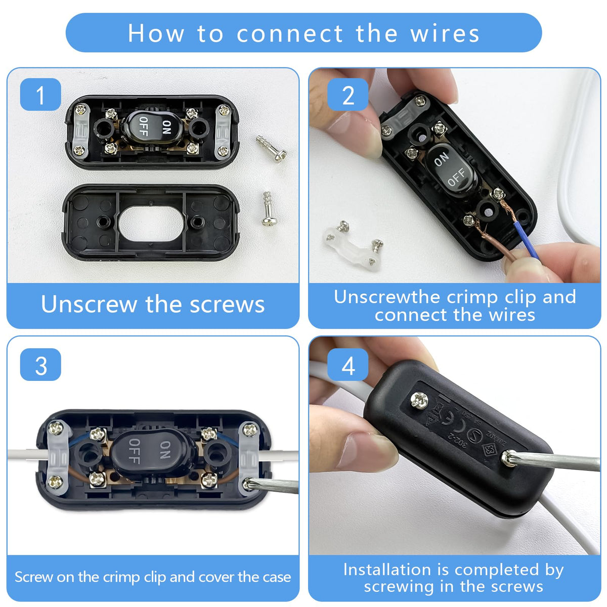 ลิงก์เมโจร์ สวิทช์ไฟแบบเชื่อมต่อ 3 แพ็ค 250V 6A 2 ทางเปิด/ปิด สายเชื่อมต่อภายใน