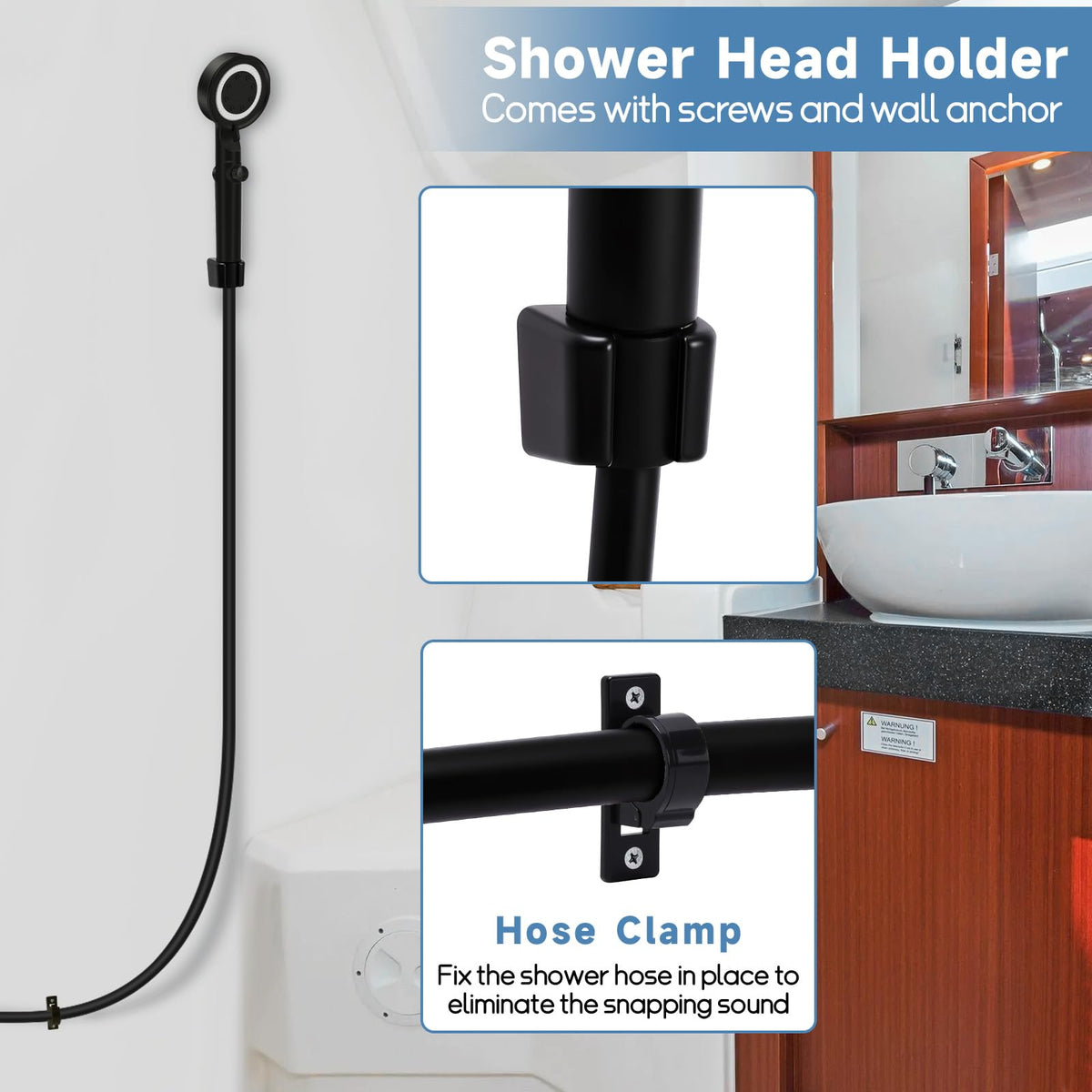 5+1 Mode High Pressure Replacement Black RV Shower Head with Hose