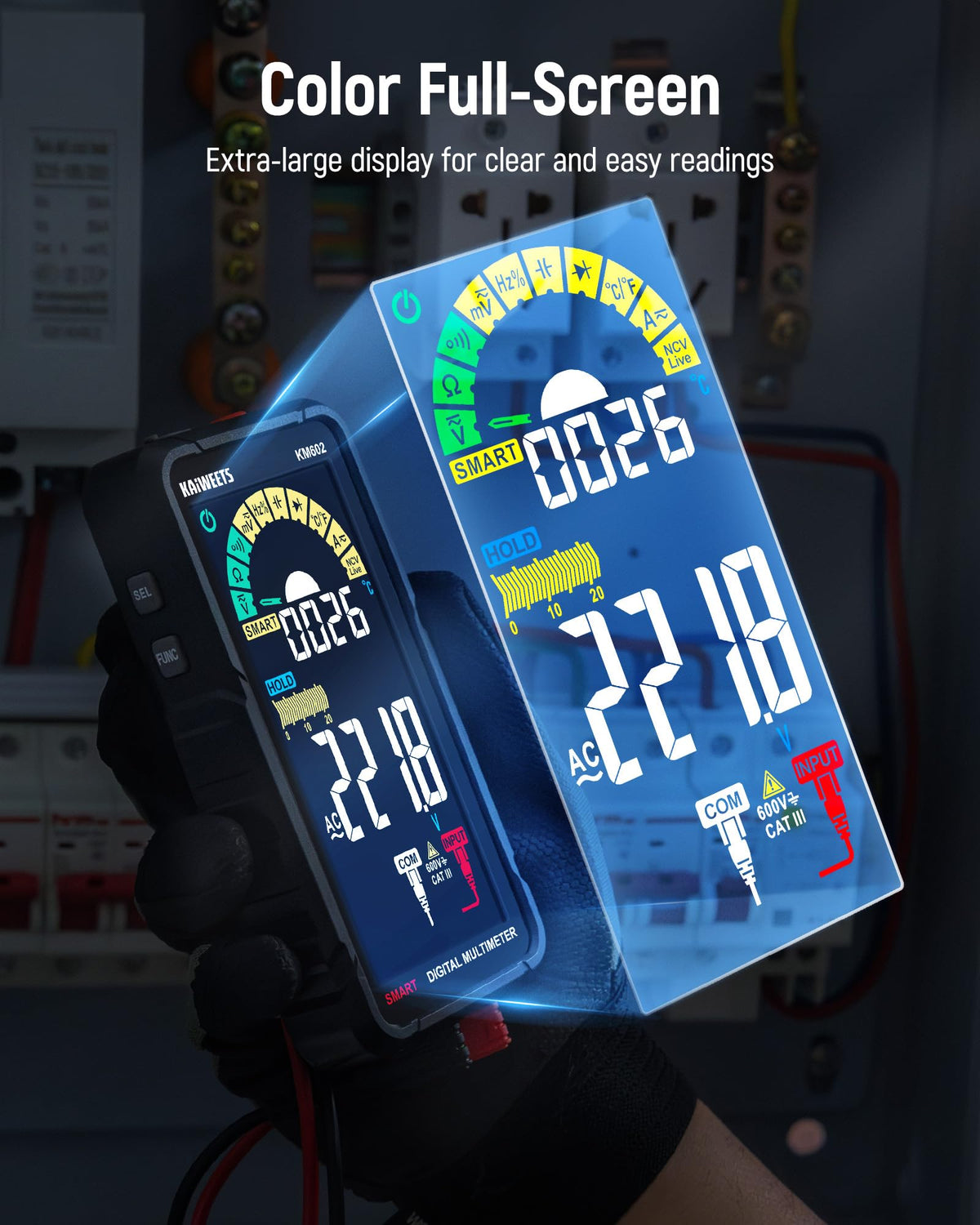 LinkMejor Smart Multimeter wiederaufladbarer Elektrotester mit automatischer Skalierung Digital Voltmeter misst Spannung Strom Widerstand Kontinuität Kapazität Temperatur Frequenz NCV 6000 Counts TRMS
