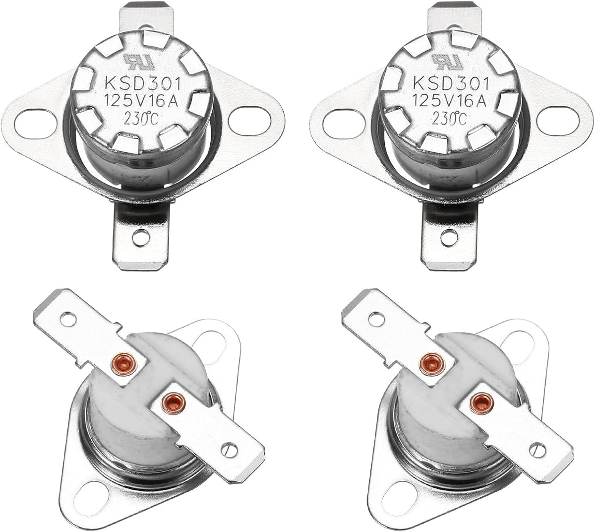 4 Pcs KSD301 Thermostat 230°C/446°F 16A Normally Closed N.C Adjust Snap Disc Temperature Switch for Microwaves,Oven,Coffee Maker,Ceramic Material