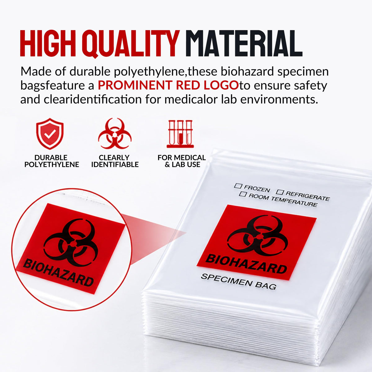 Biohazard Specimen Bags 6x9, Lab Sample Bags with Outer Pouch, 100-Pack