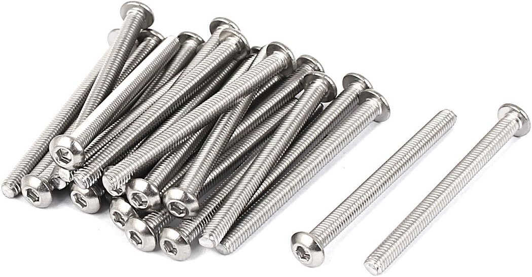 M3 x 35mm Full Thread Button Head Socket Cap Screw Silver Tone 25 Pcs