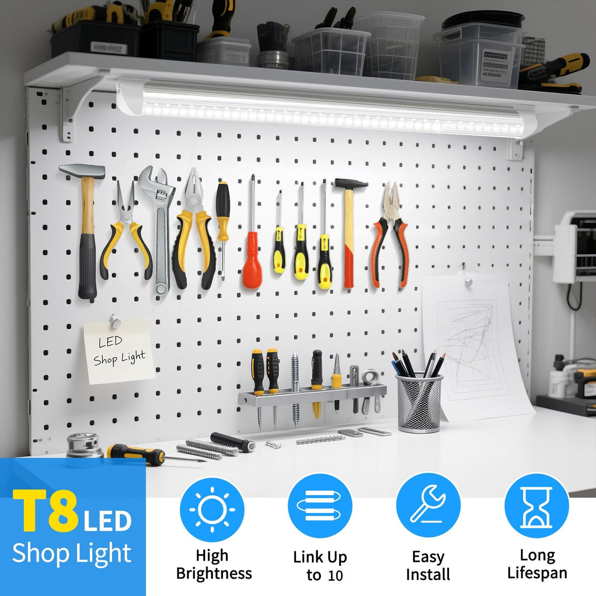 CNSUNWAY LED Lampada da Negozio 2FT, 25W, 3750LM, Colore 6500K, Struttura a D, Connessione Possibile