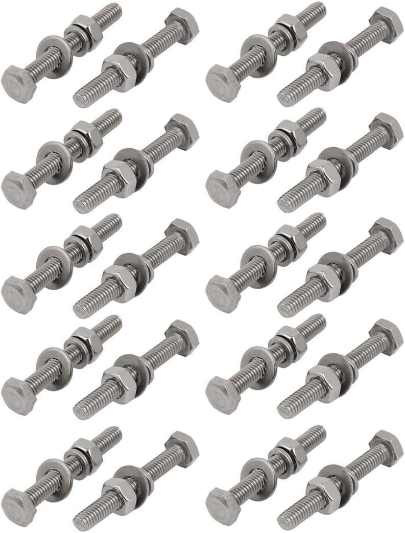 20pcs 304 Stainless Steel M4x30mm Hex Bolts w Nuts and Washers Assortment Kit