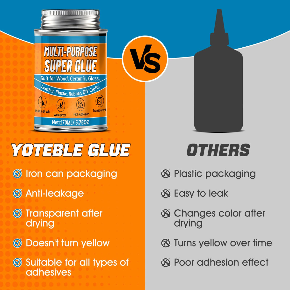 LinkMejor 170ml Super Glue with Brush, ยางยืดพิเศษที่ทนน้ำ ฟอร์มูล์ที่แข็งแรงมาก