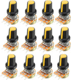 12Pcs 100K Ohm Variable Resistors Single Turn Rotary Carbon Film Taper Potentiometer with Knobs