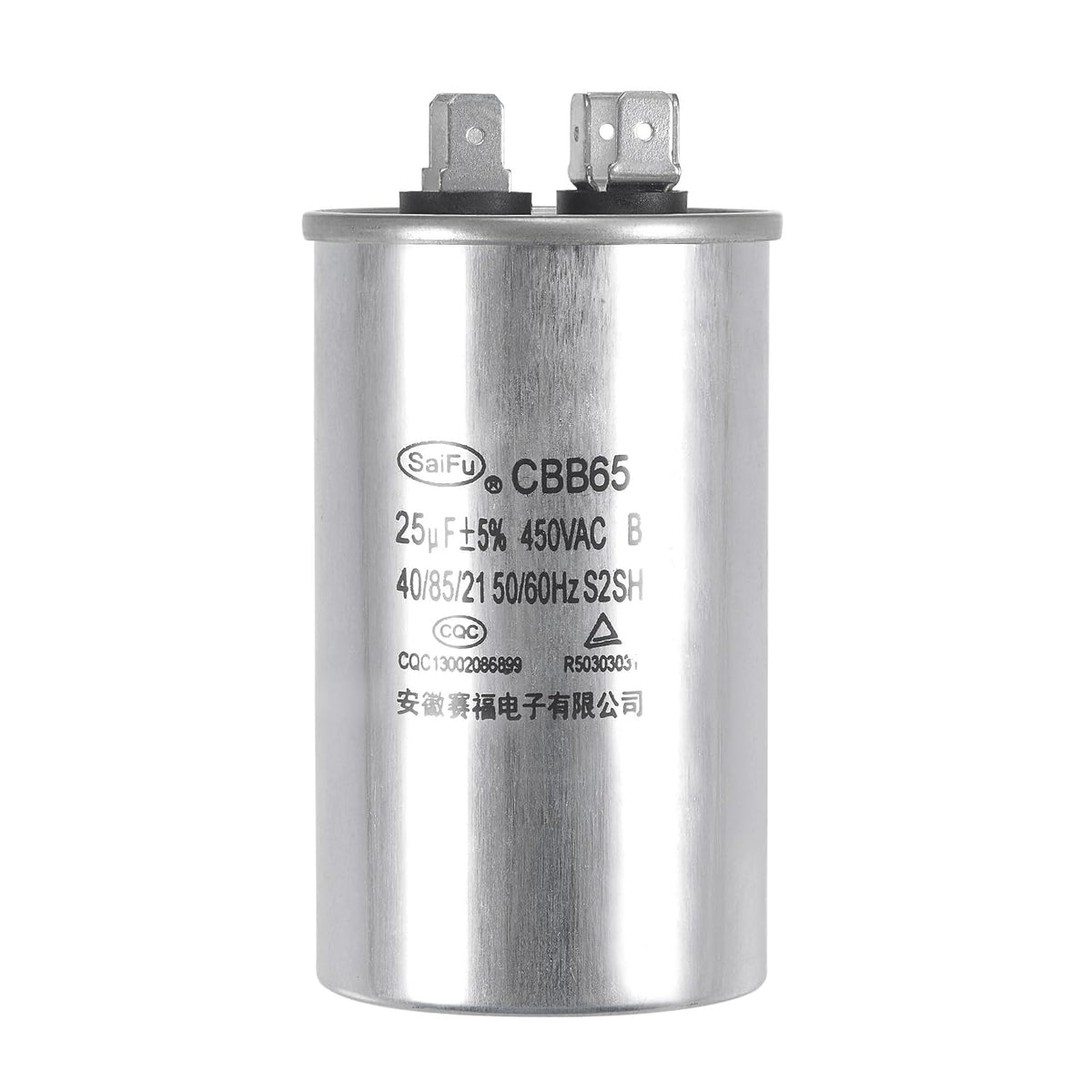 Run Capacitor Round CBB65 25uF 25mfd 450V AC 40/85/21 Aluminum Case with Terminal for Air Conditioner Compressor Motor Heat Pump Condenser