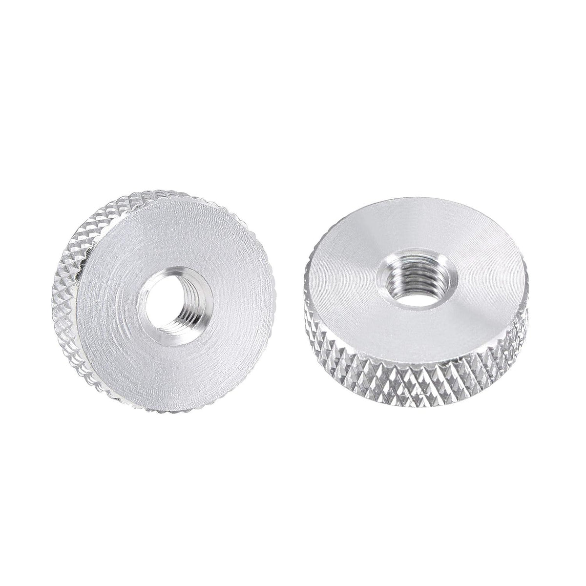 Flat Knurled Nut - M5 x 16mm x 5mm Thumb Nuts Lock Adjusting Nuts Aluminum Alloy Silver 10Pcs