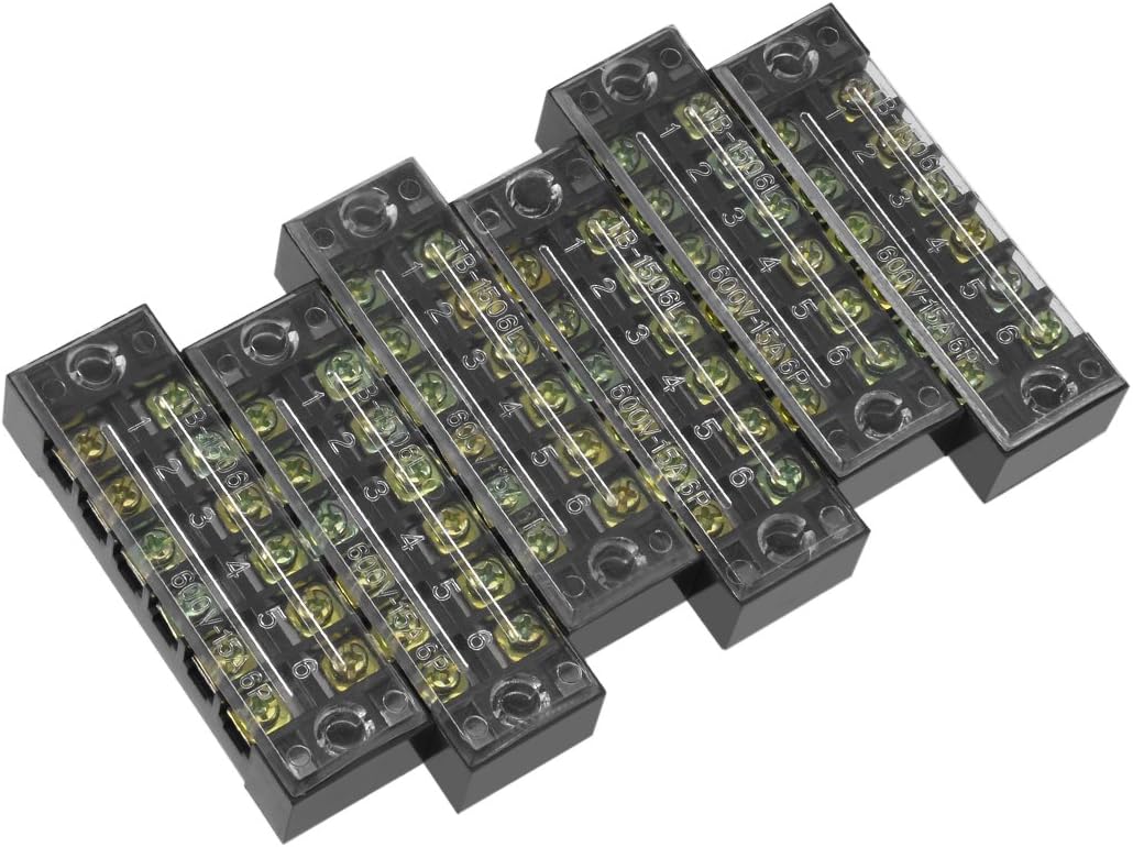 6 Pcs Dual Rows 6 Positions 600V 15A Cable Barrier Block Terminal Strip TB-1506L