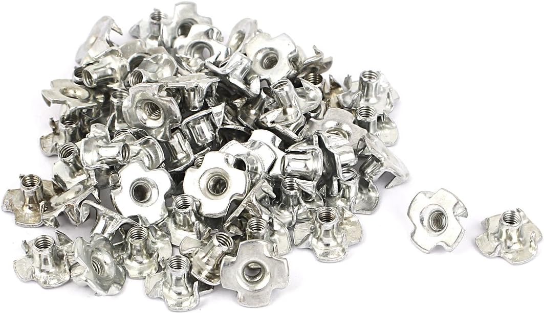 M4 Thread 4 Pronged Tee Nut T-Nut for Table Legs Rock Climbing Wall Woodwork Holds Wood Cabinetry 60pcs