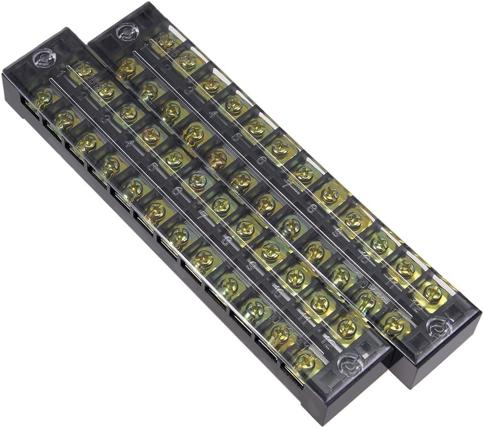 Dual Rows 12 Positions 600V 25A Cable Barrier Block Terminal Strip TB-2512L 2 Pcs