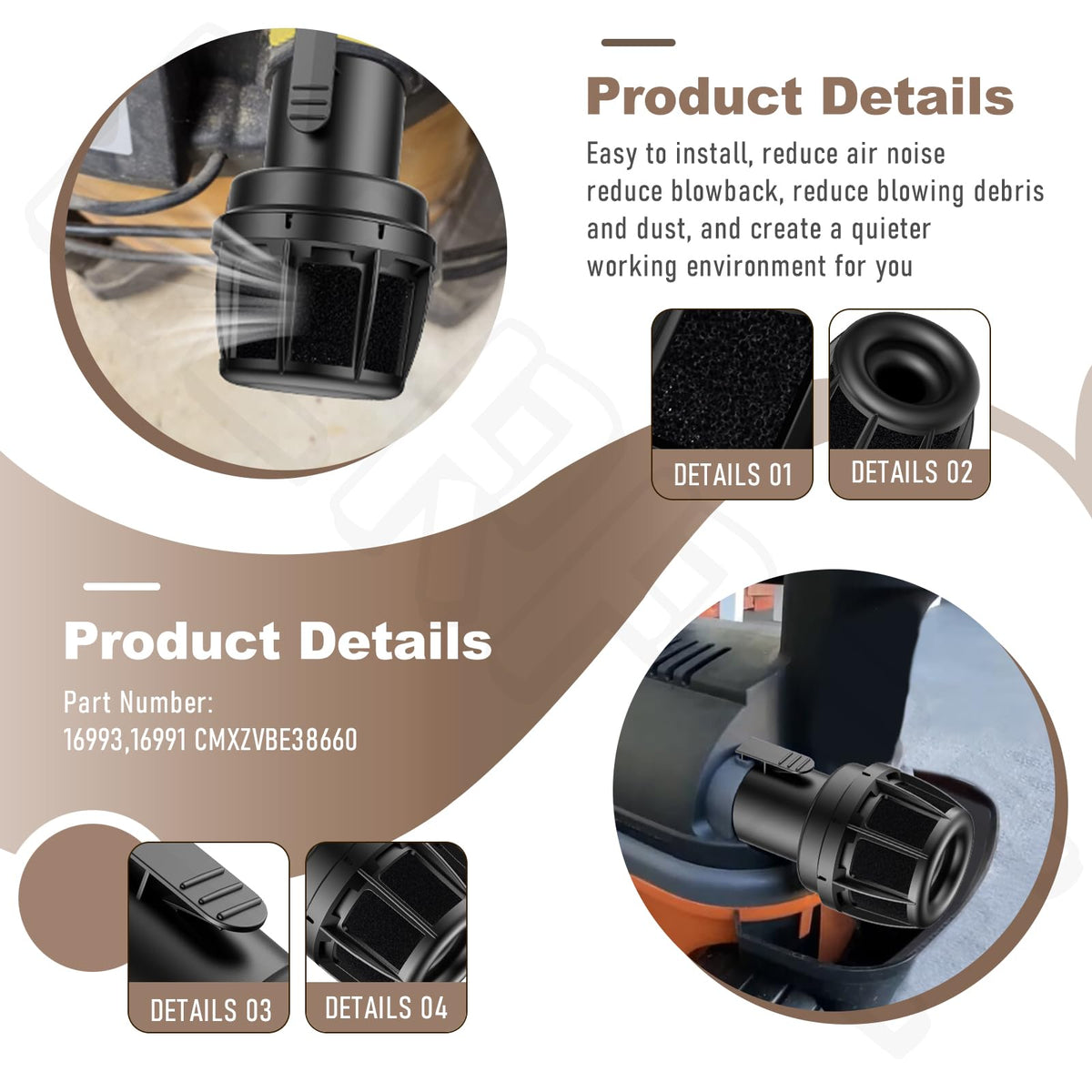 2-1/2-Inç Vacs Vakum Diffüzör Sesi Azaltıcı CMXZVBE38660 Craftsman için