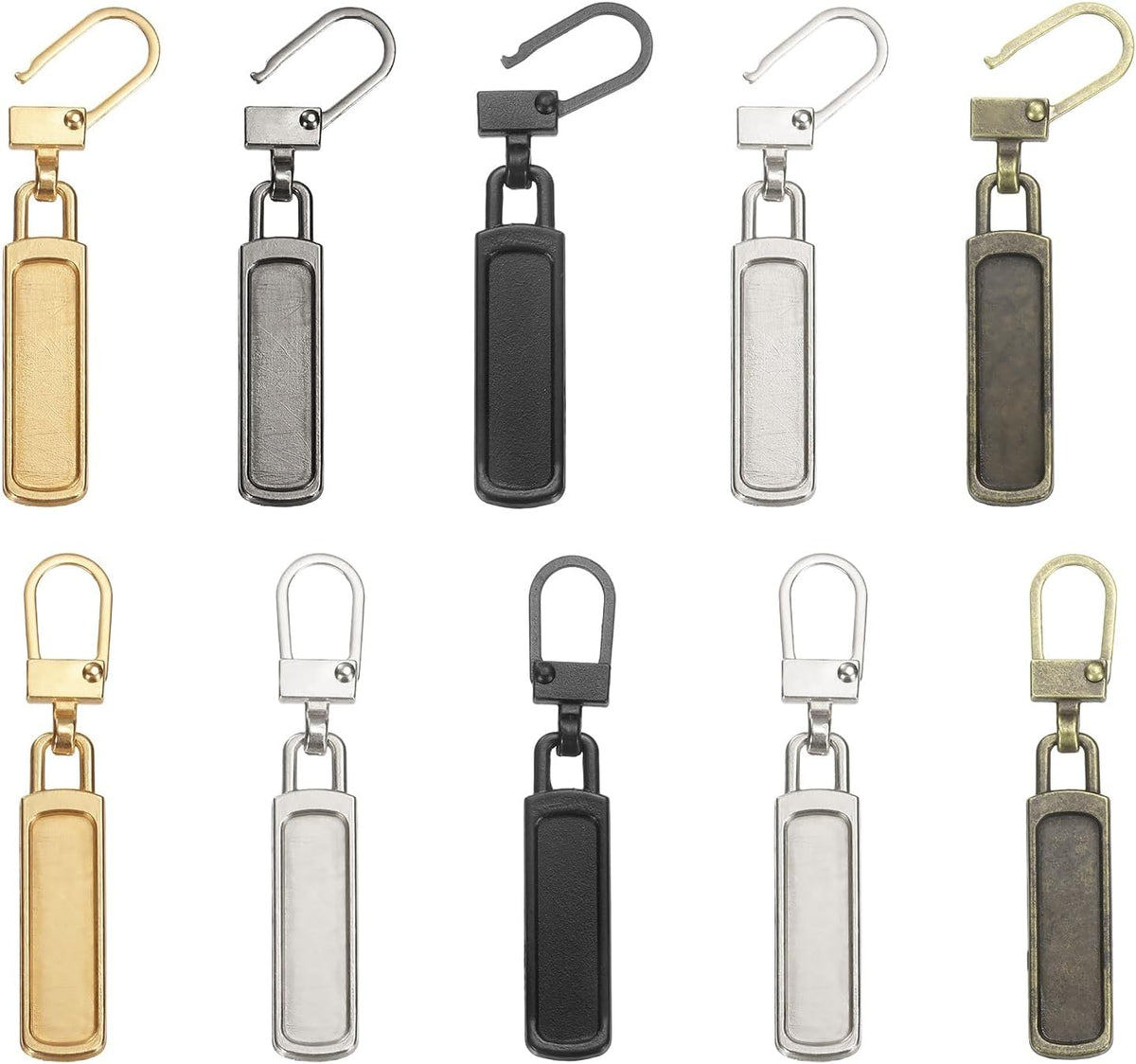 2Set Zipper Pull Replacement, 2 x 3/8" Rectangle Detachable Tiny Zipper Replacement Slider for Sewing Bags, Coats, Jackets, Closed-End Pulls Replacing, 5 Color